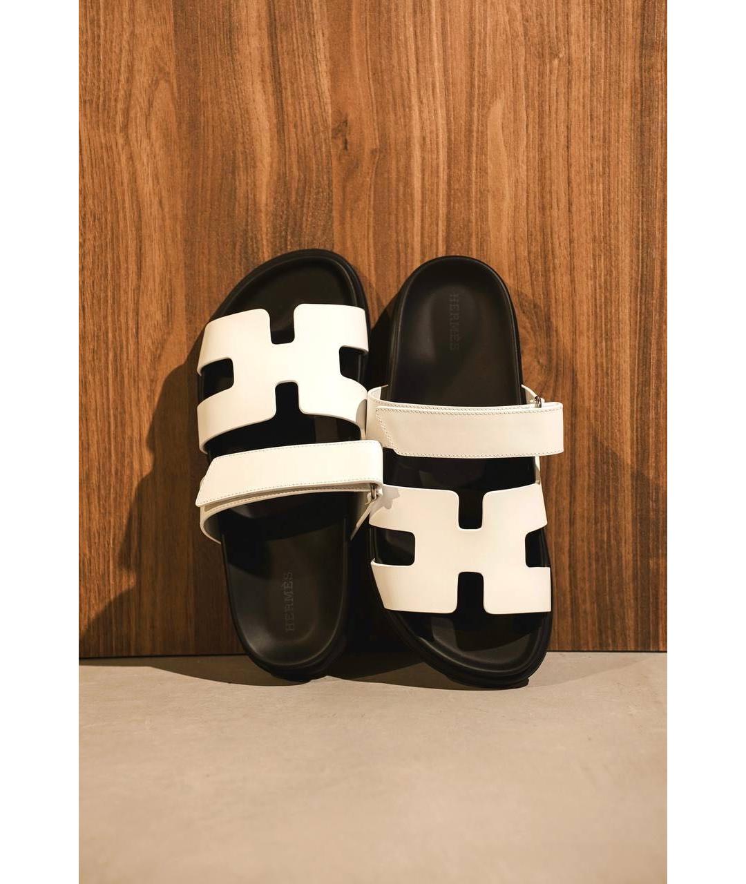 HERMES Белые кожаные шлепанцы, фото 4