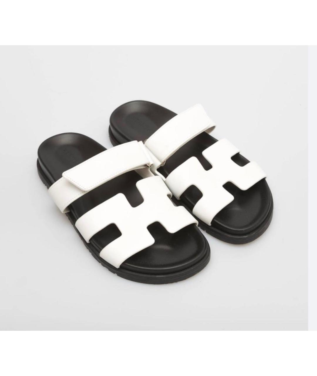 HERMES Белые кожаные шлепанцы, фото 2