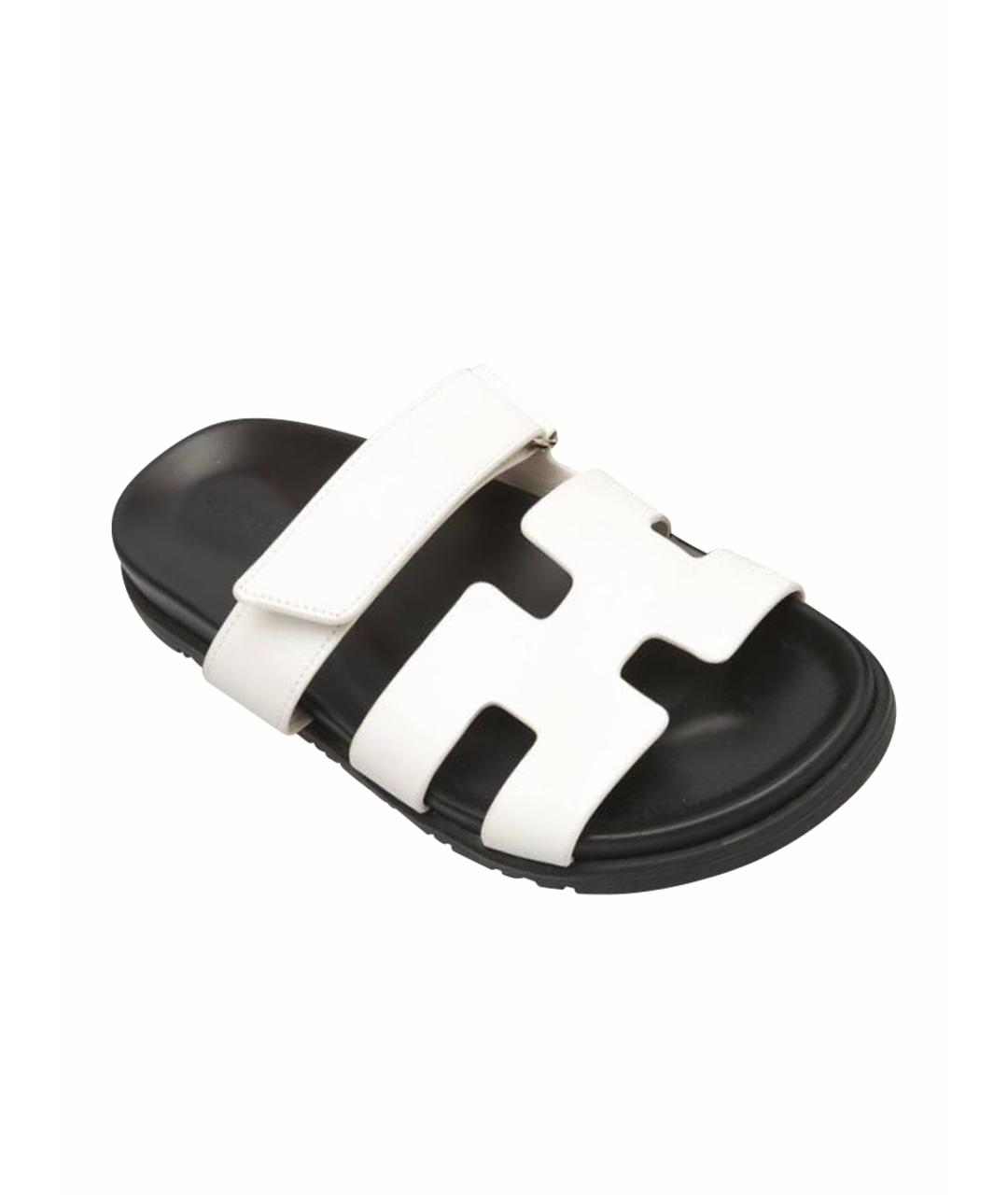 HERMES Белые кожаные шлепанцы, фото 1