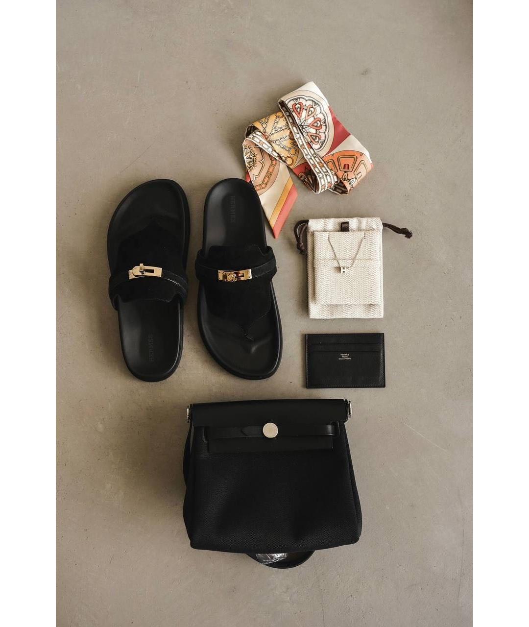 HERMES Черные замшевые шлепанцы, фото 3