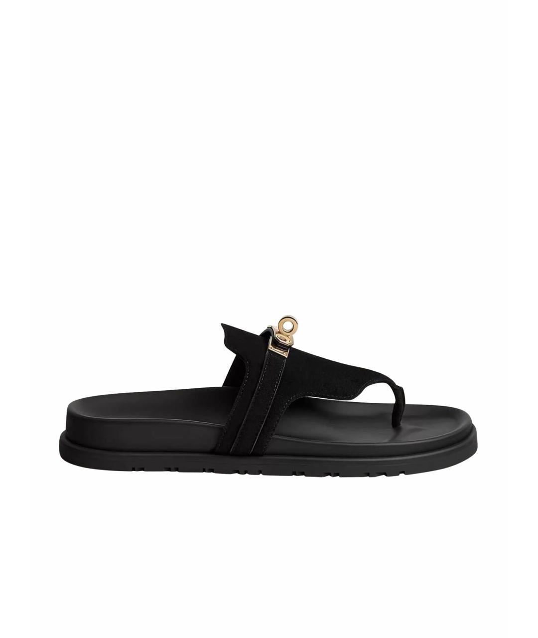 HERMES Черные замшевые шлепанцы, фото 1