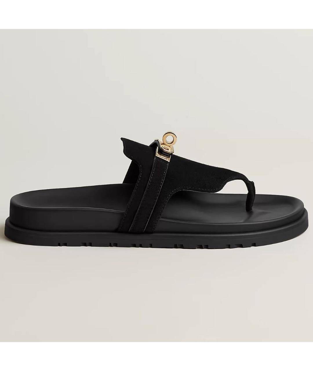 HERMES Черные замшевые шлепанцы, фото 2