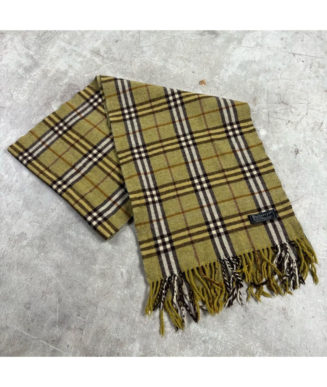 BURBERRY Хаки шерстяной шарф, фото 4