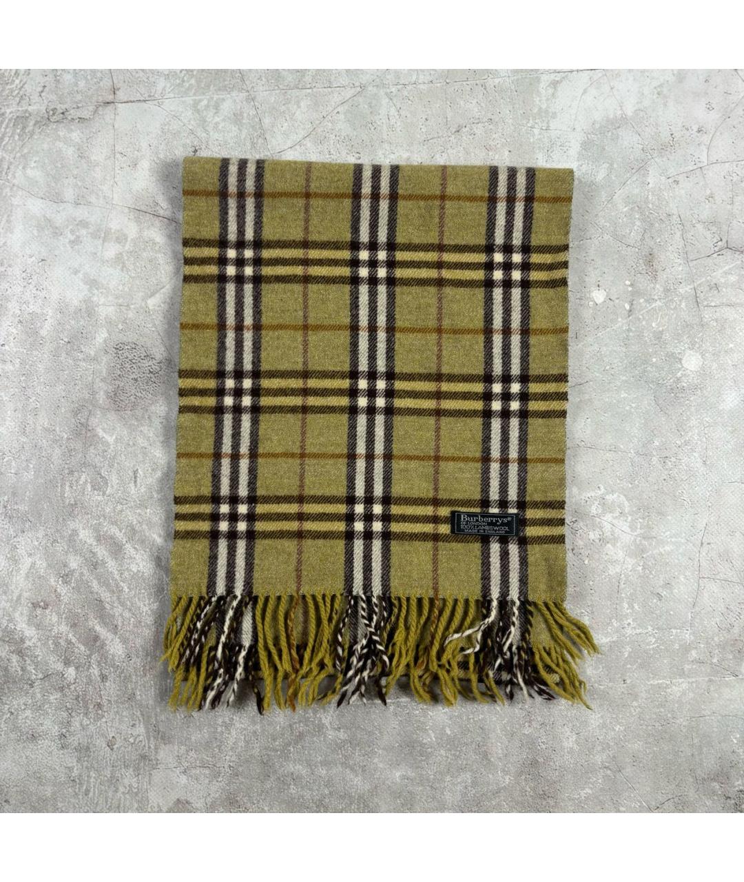 BURBERRY Хаки шерстяной шарф, фото 7