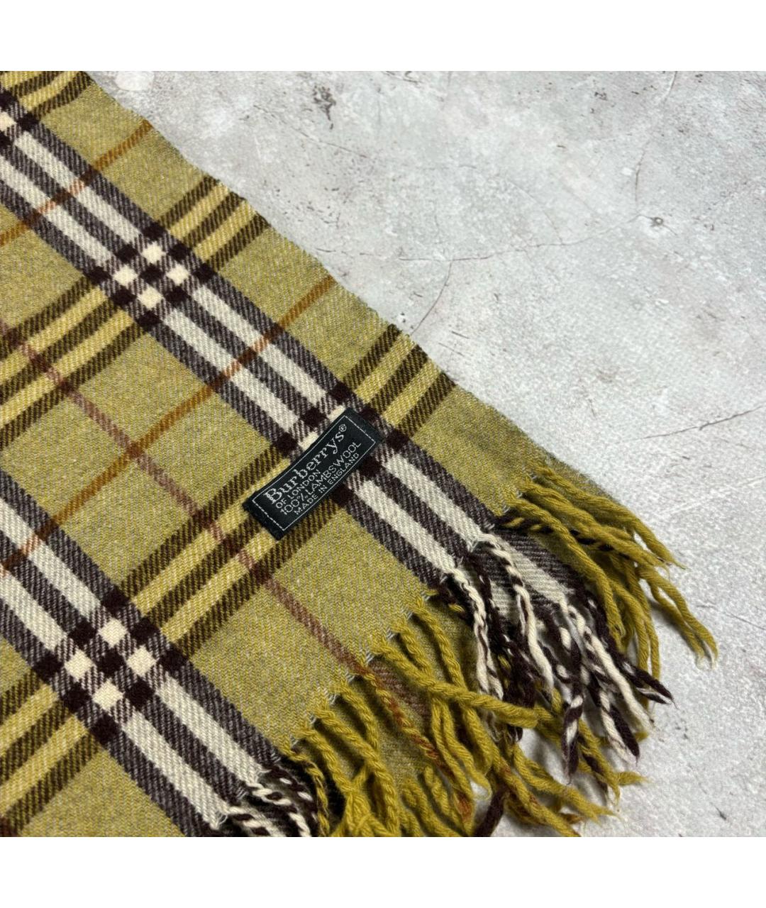 BURBERRY Хаки шерстяной шарф, фото 6
