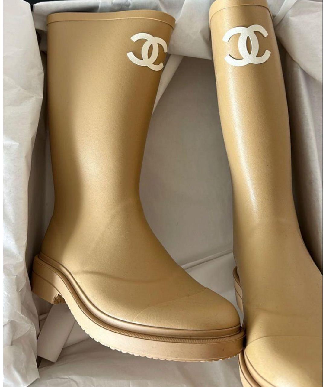 CHANEL Золотые резиновые сапоги, фото 2