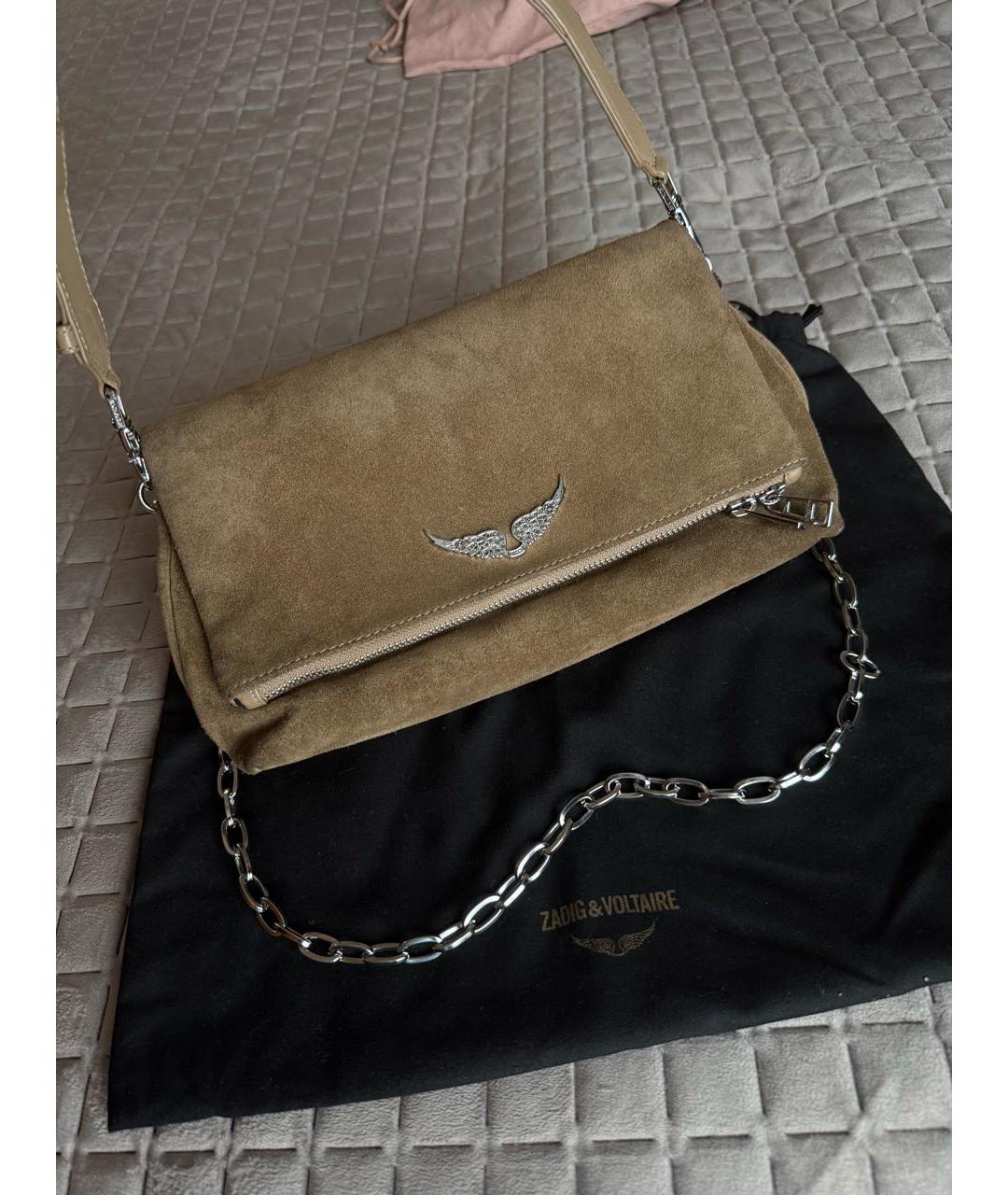 ZADIG & VOLTAIRE Хаки замшевая сумка с короткими ручками, фото 5