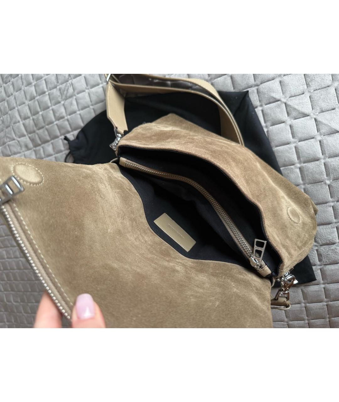 ZADIG & VOLTAIRE Хаки замшевая сумка с короткими ручками, фото 4