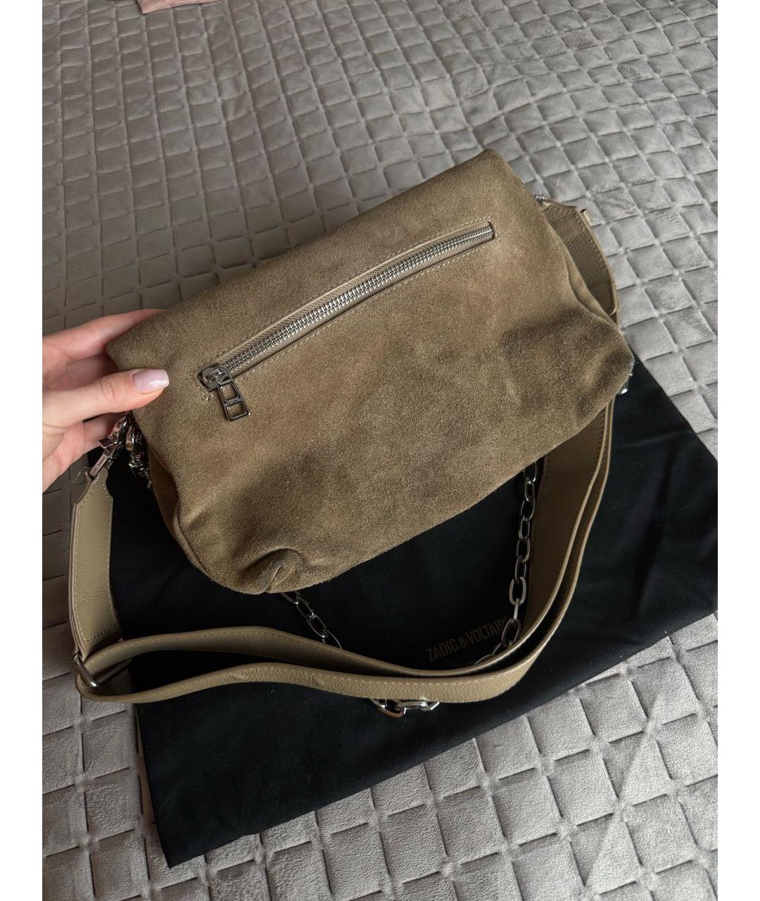 ZADIG & VOLTAIRE Хаки замшевая сумка с короткими ручками, фото 3