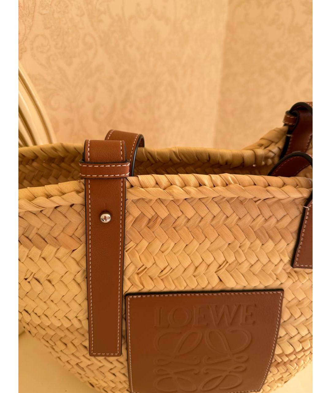 LOEWE Бежевая пелетеная пляжная сумка, фото 4