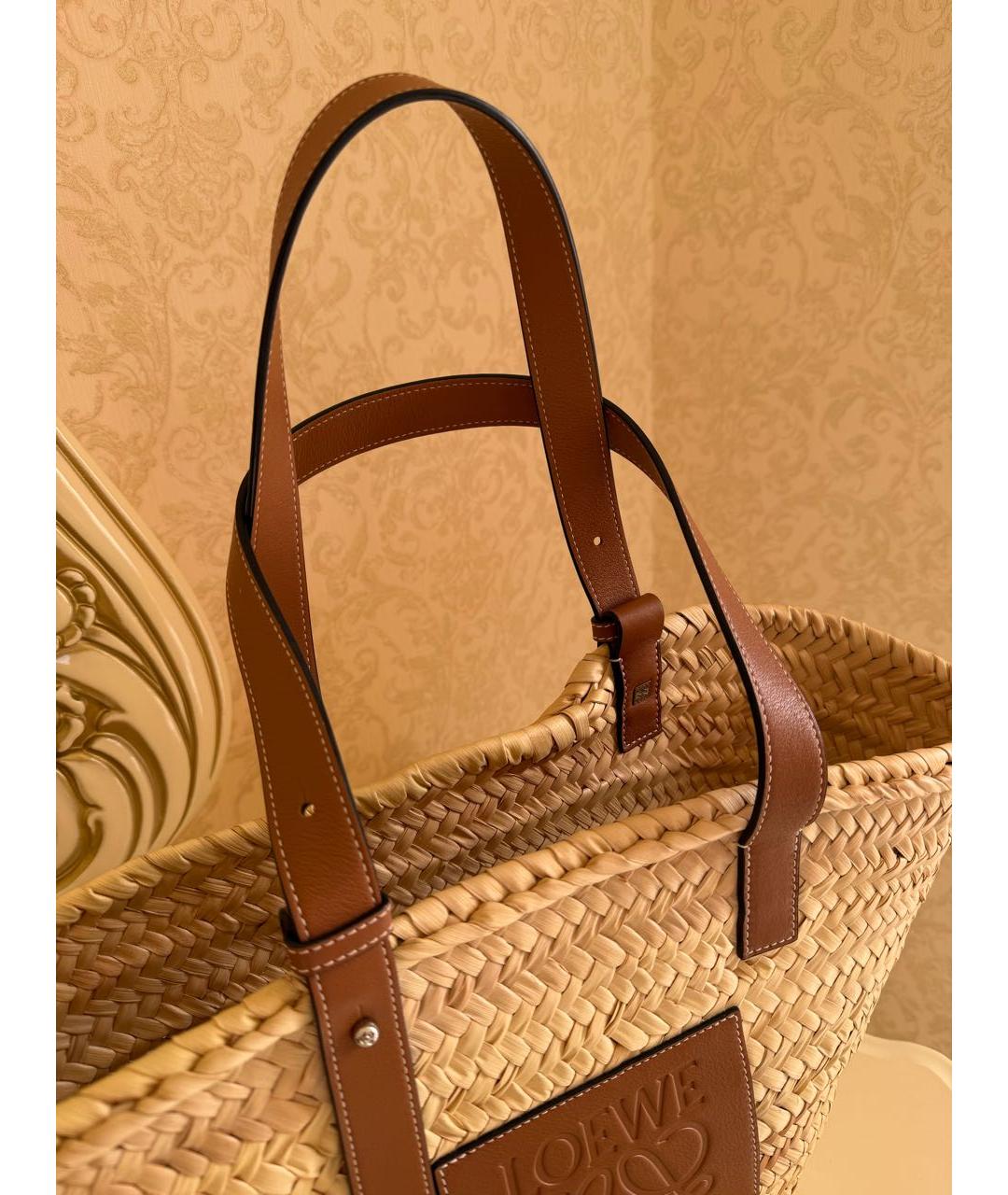 LOEWE Бежевая пелетеная пляжная сумка, фото 6