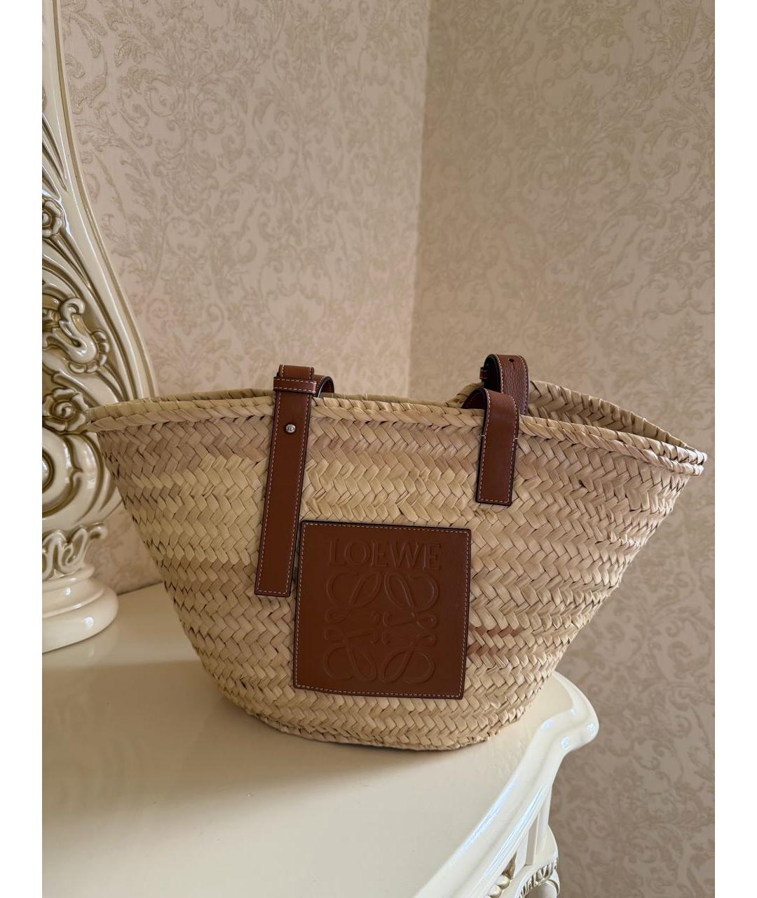 LOEWE Бежевая пелетеная пляжная сумка, фото 7