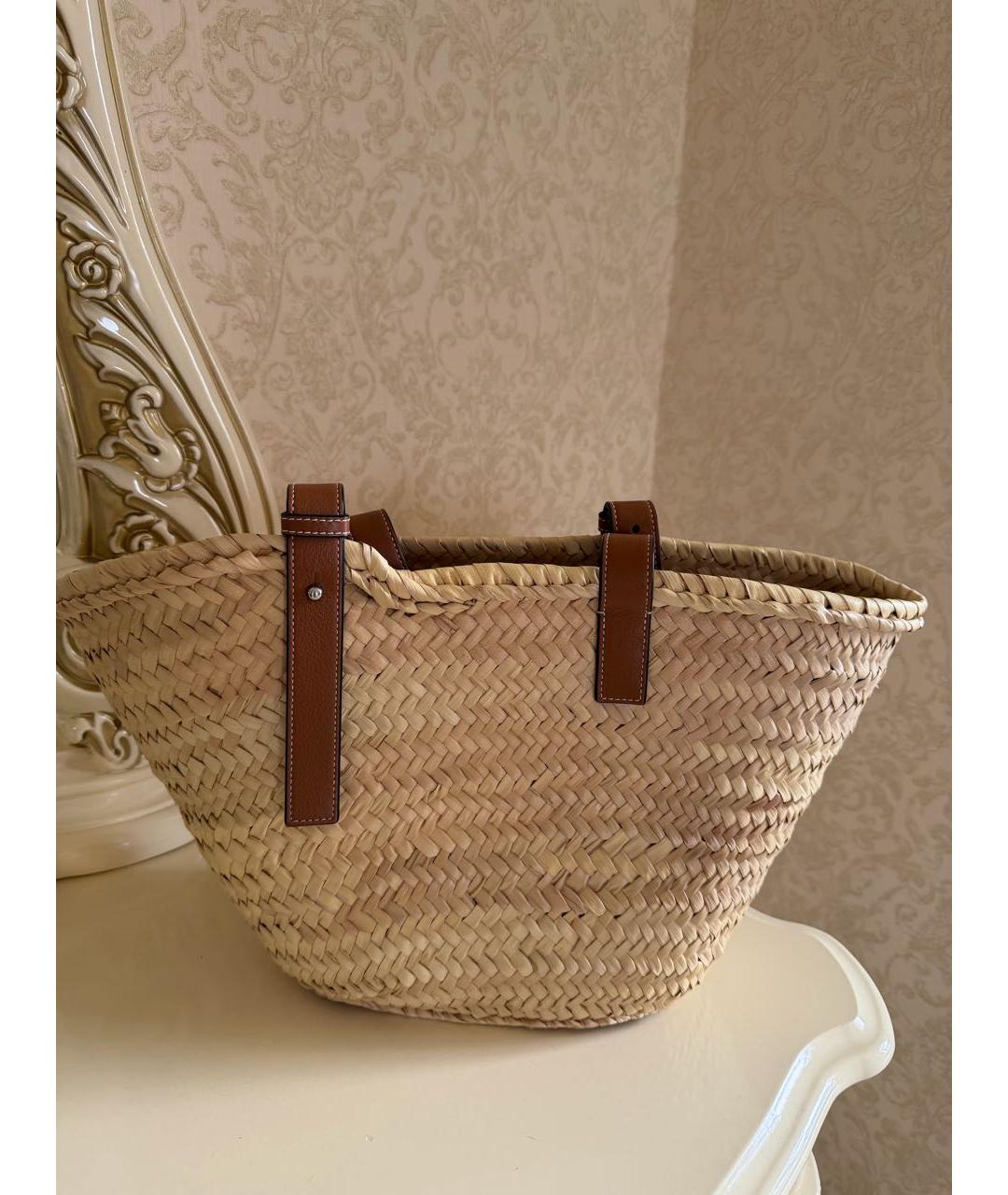 LOEWE Бежевая пелетеная пляжная сумка, фото 3