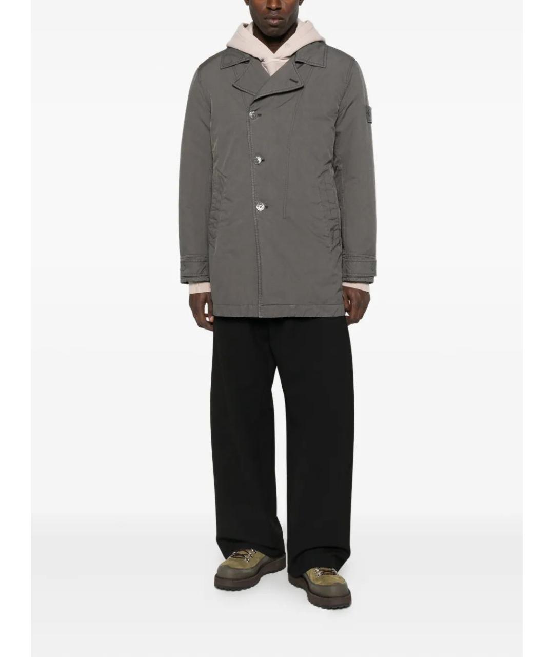 STONE ISLAND Серое полиэстеровое пальто, фото 2