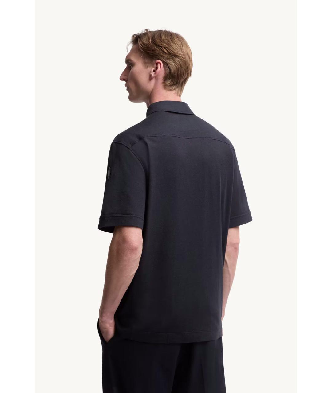 MONCLER Синее хлопковое поло с коротким рукавом, фото 3