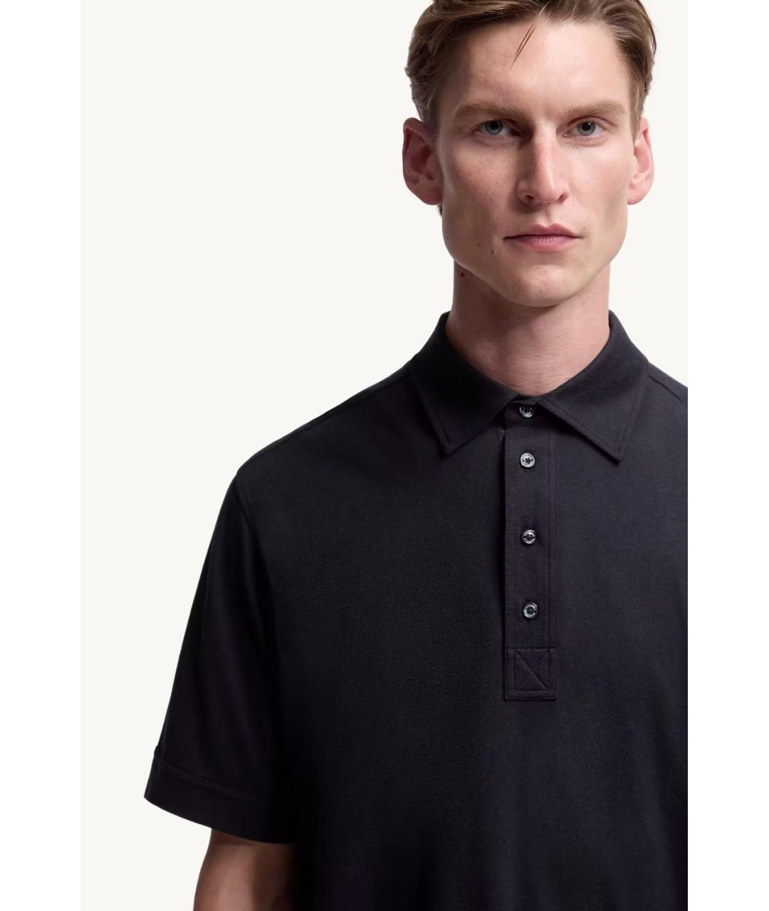 MONCLER Синее хлопковое поло с коротким рукавом, фото 4