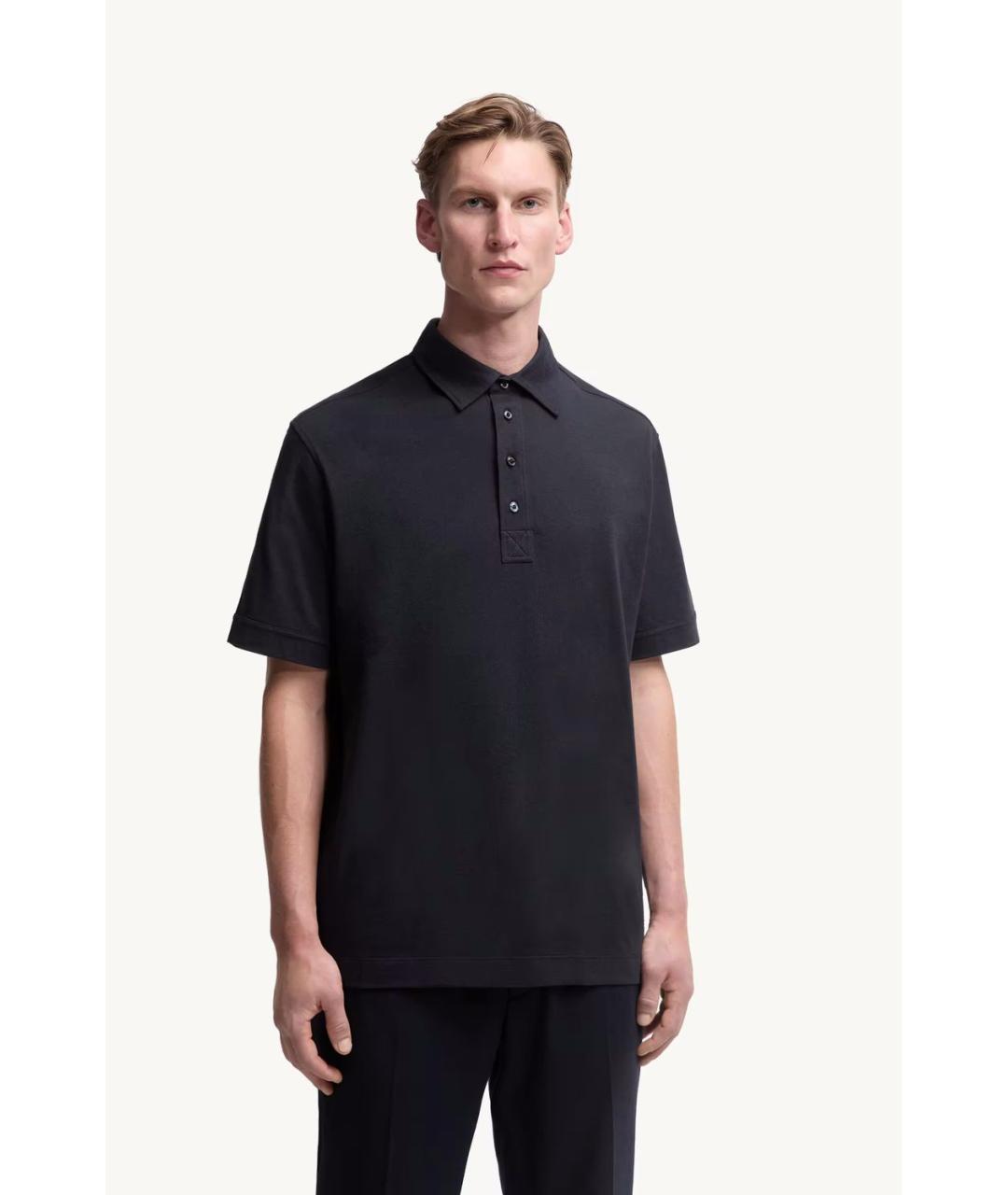 MONCLER Синее хлопковое поло с коротким рукавом, фото 2