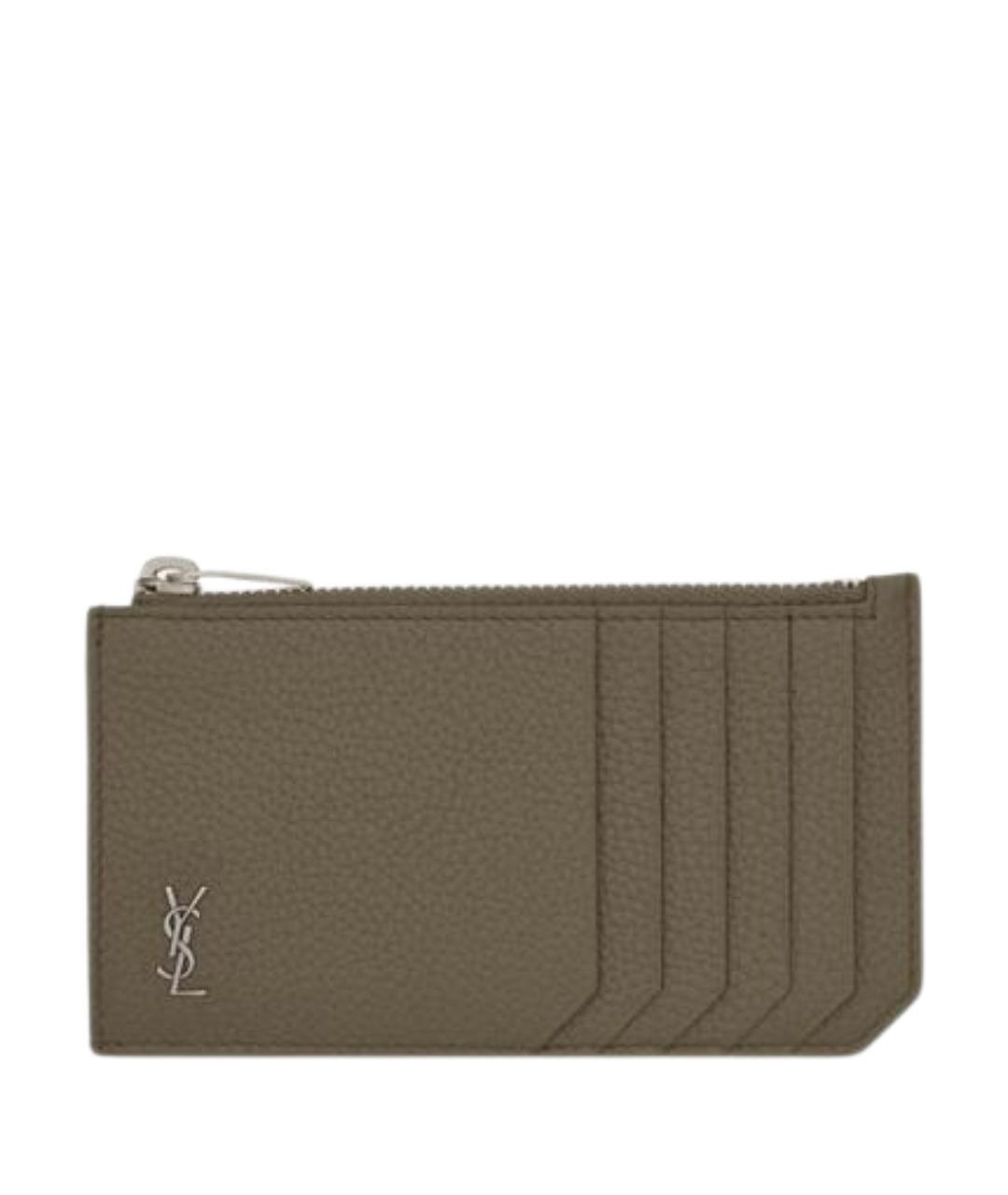 SAINT LAURENT Хаки кожаный кардхолдер, фото 1