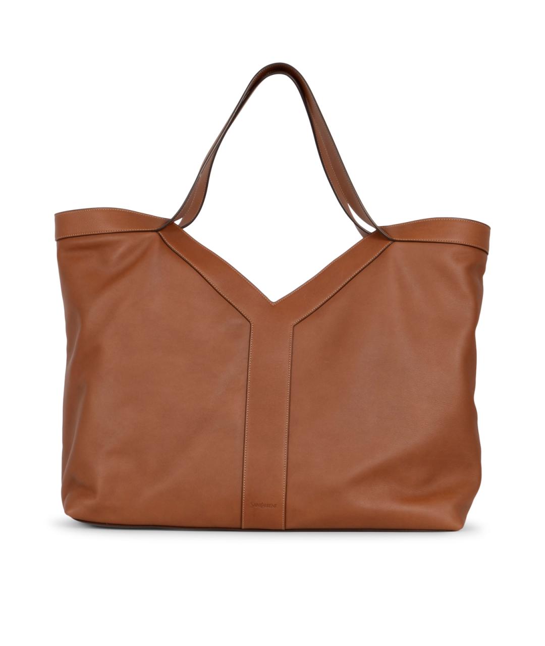 SAINT LAURENT Коричневая кожаная сумка тоут, фото 1