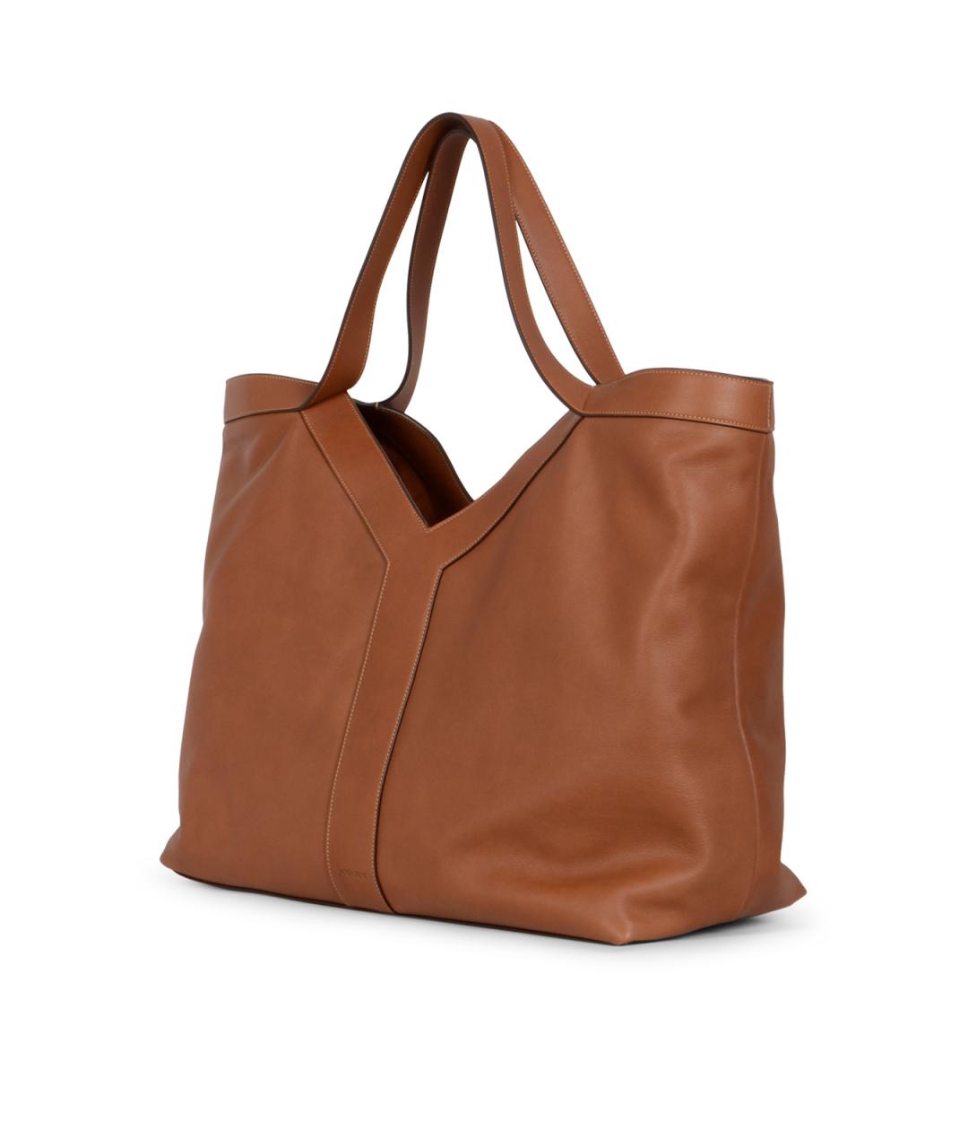 SAINT LAURENT Коричневая кожаная сумка тоут, фото 2