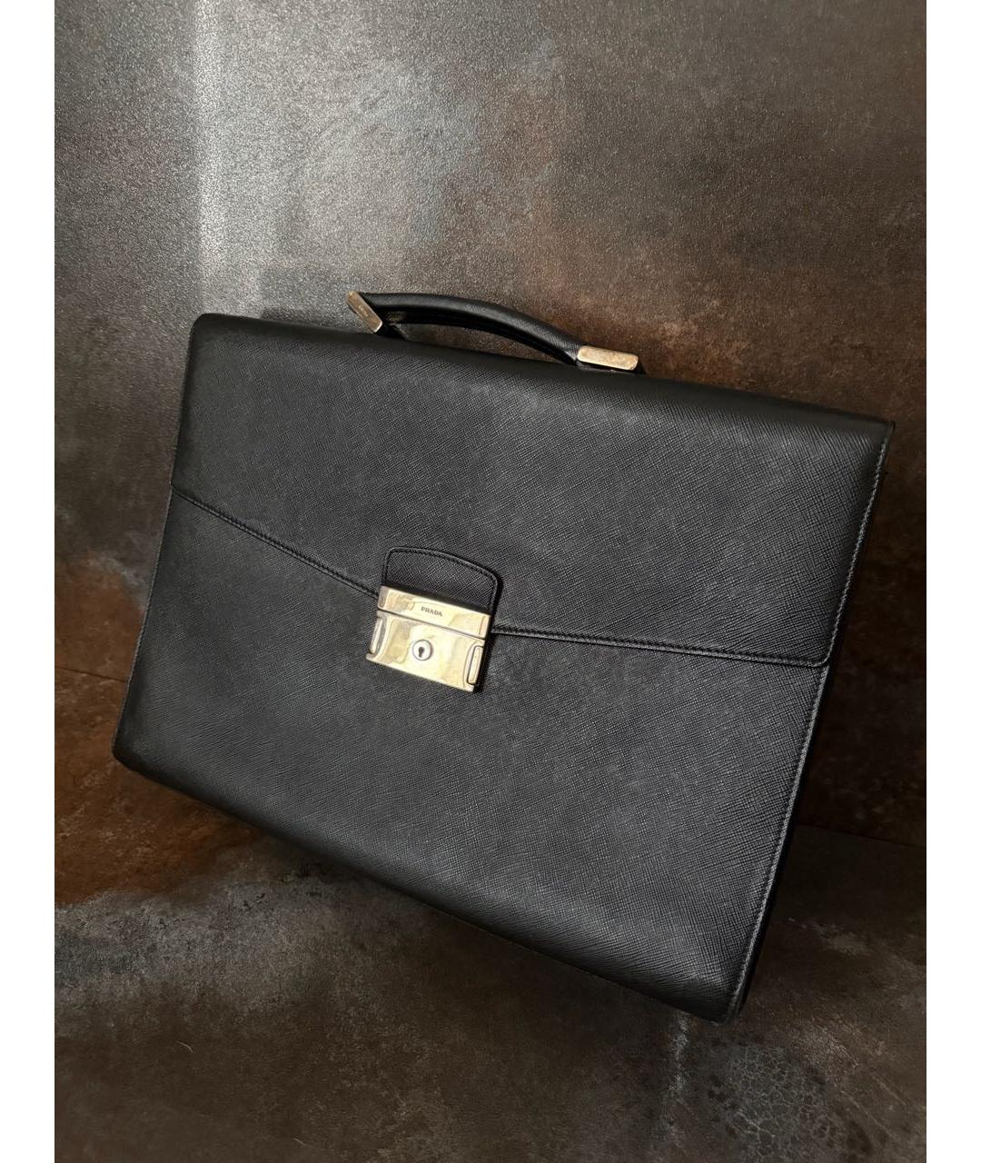 PRADA Черный кожаный портфель, фото 5