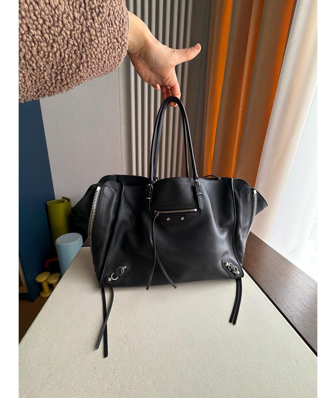 BALENCIAGA Черная кожаная сумка тоут, фото 5