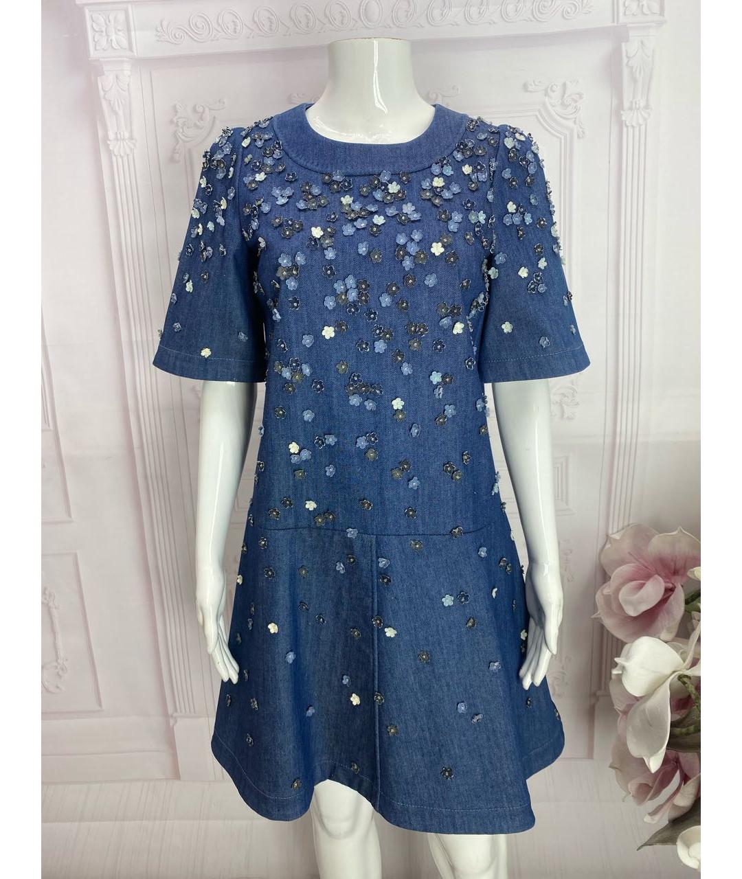 DOLCE&GABBANA Синее хлопко-эластановое повседневное платье, фото 5