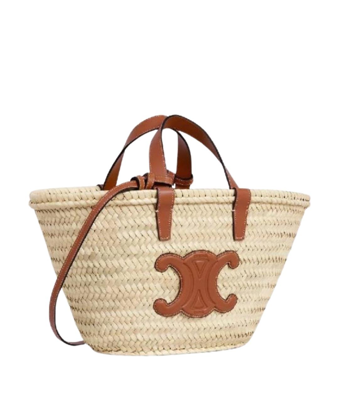 CELINE Бежевая пелетеная сумка с короткими ручками, фото 2