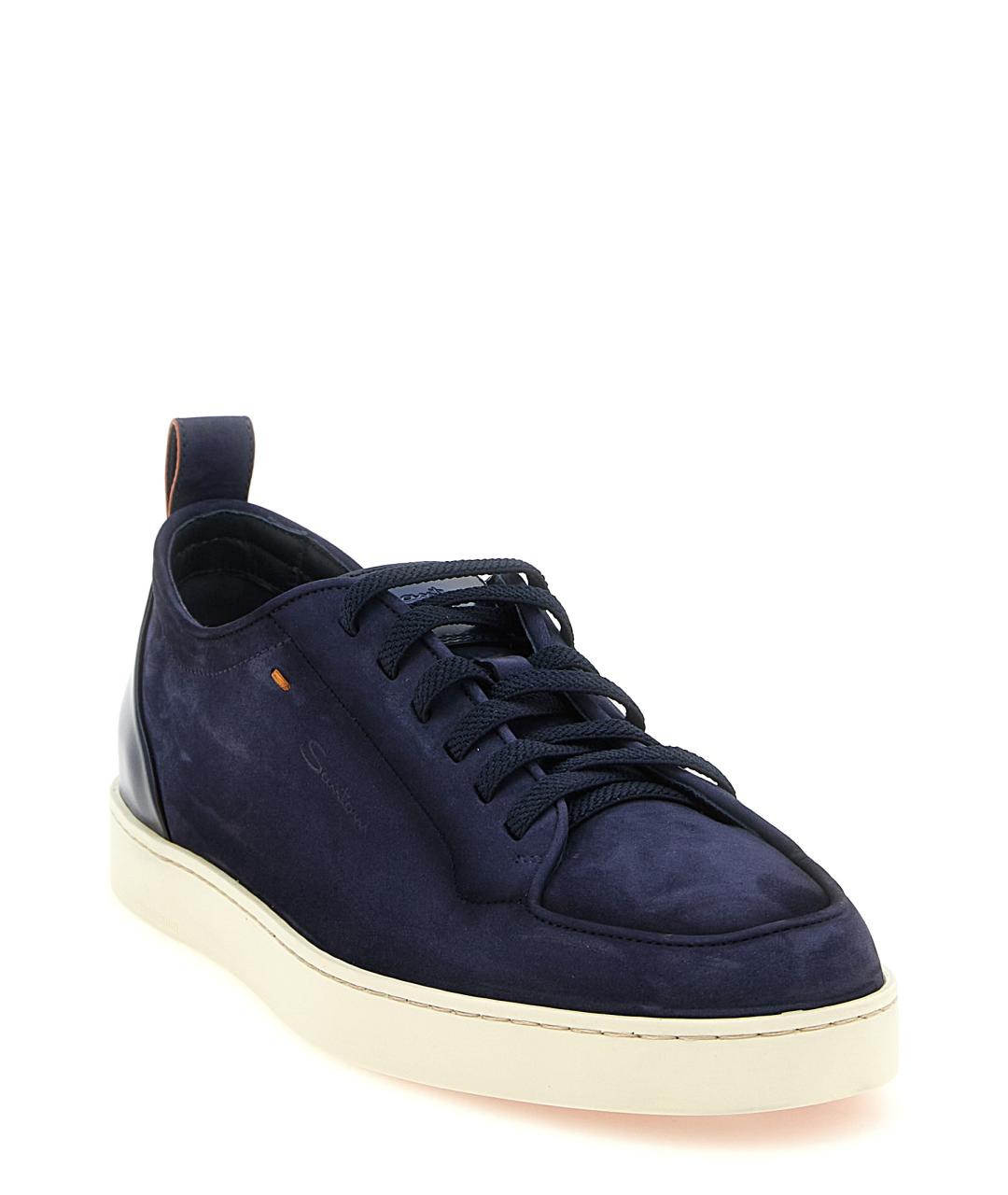 SANTONI Синие кожаные низкие кроссовки / кеды, фото 2