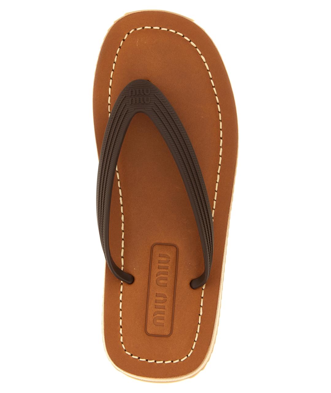 MIU MIU Коричневые кожаные шлепанцы, фото 4