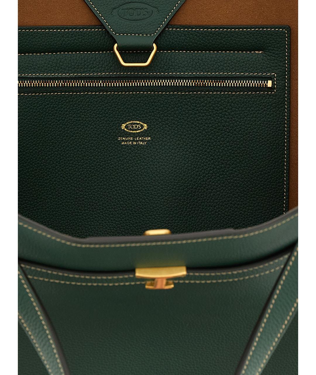 TOD'S Зеленая кожаная сумка тоут, фото 4