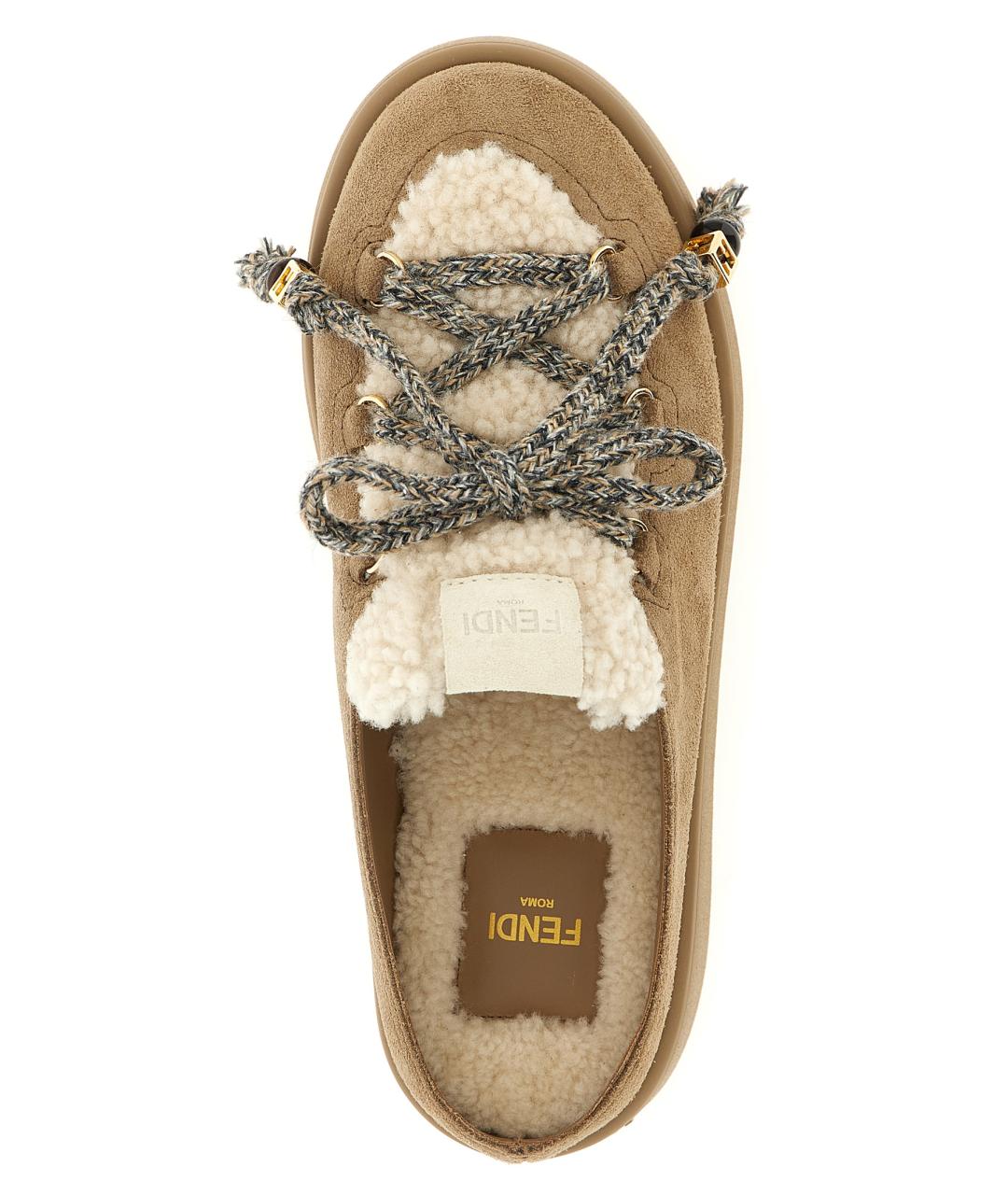 FENDI Бежевые замшевые сабо, фото 4