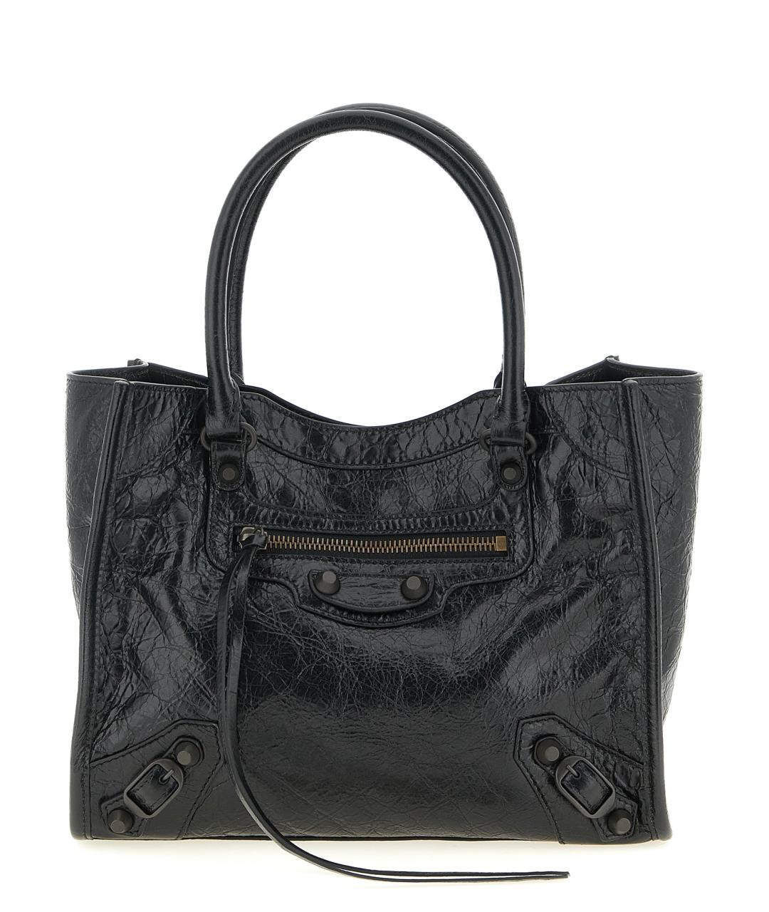 BALENCIAGA Черная кожаная сумка тоут, фото 1