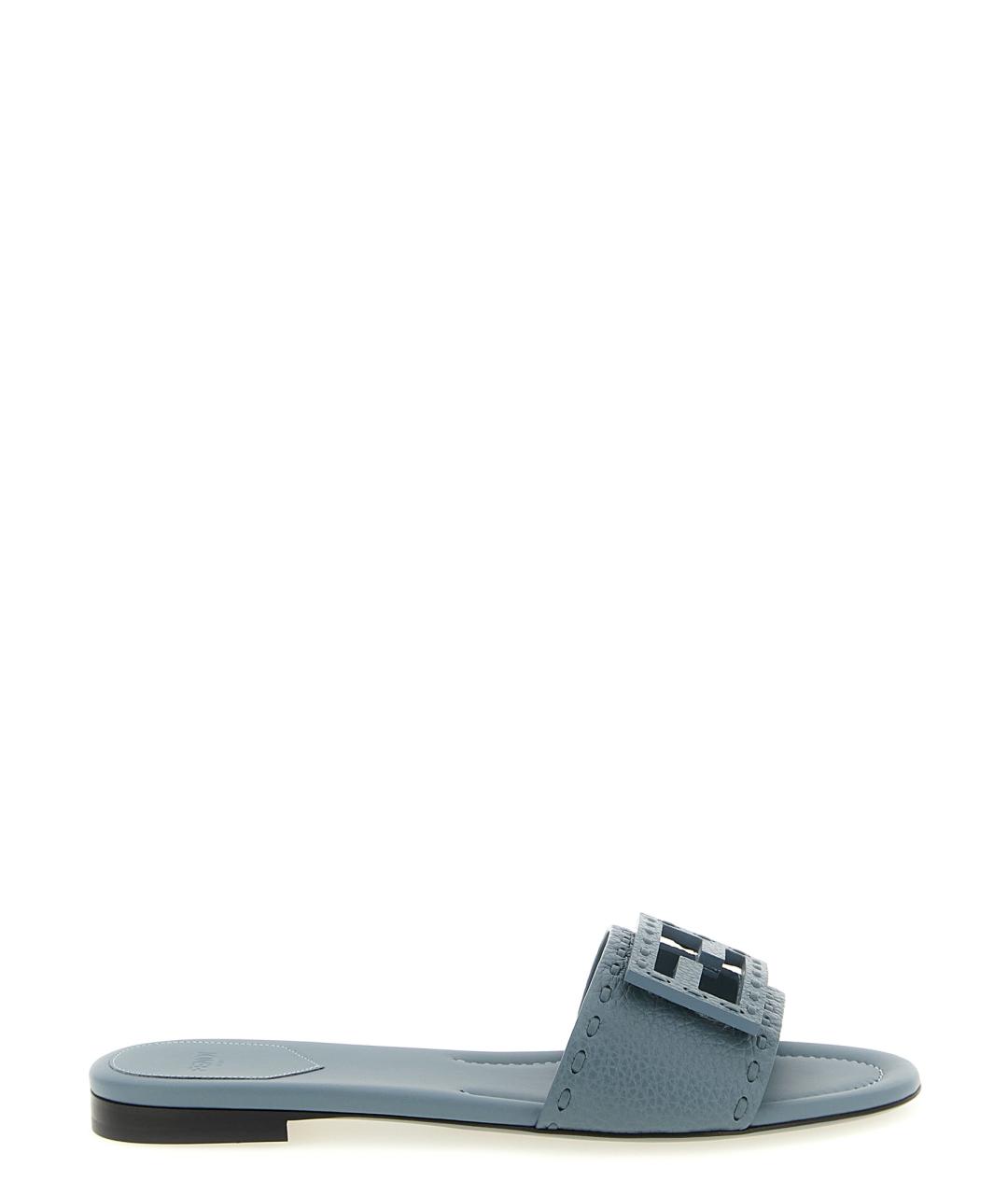 FENDI Голубые кожаные шлепанцы, фото 1