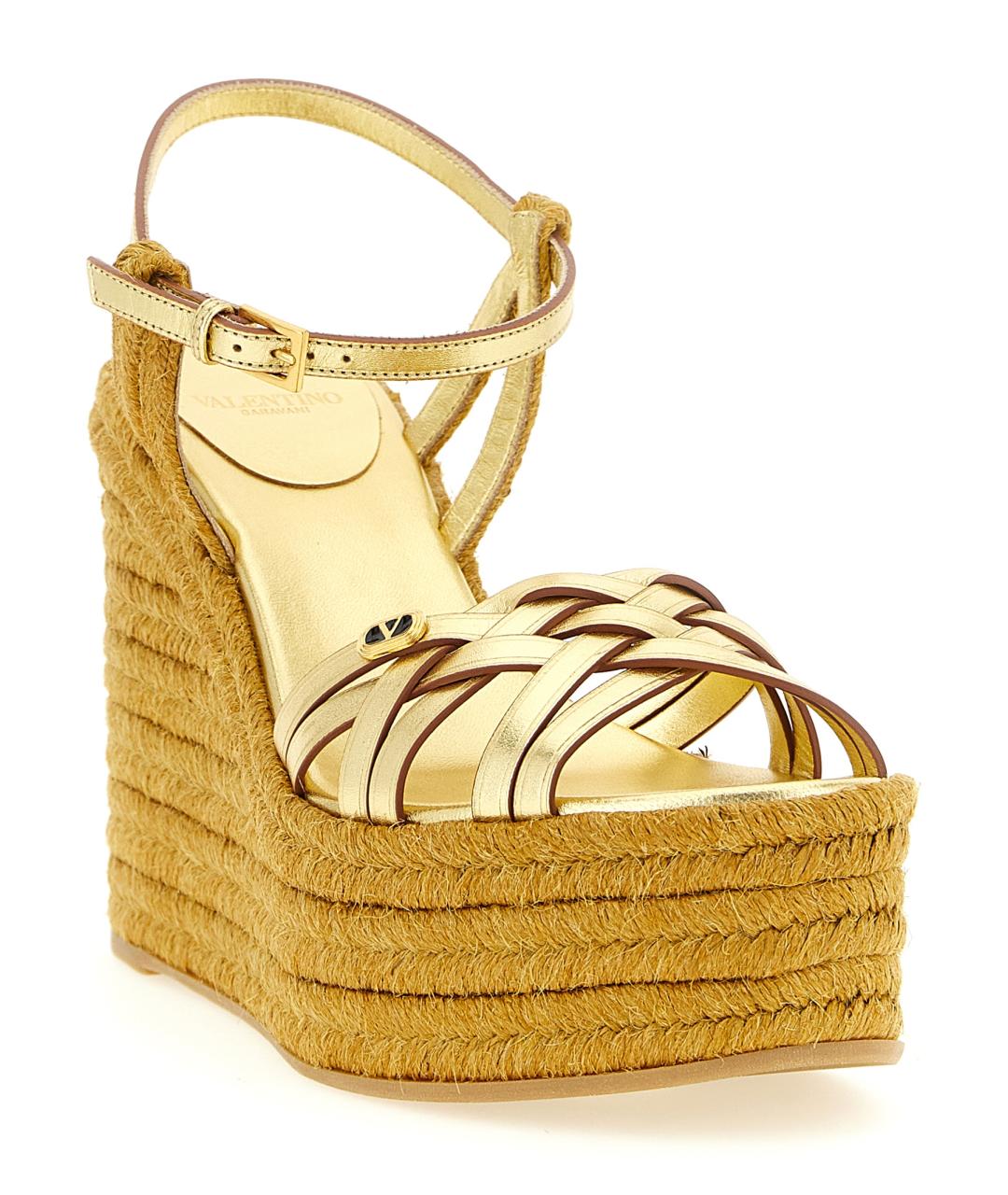 VALENTINO Золотые кожаные босоножки, фото 2