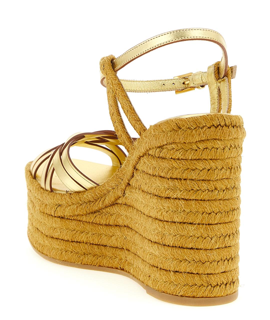 VALENTINO Золотые кожаные босоножки, фото 3