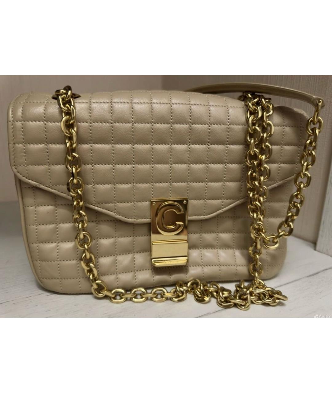 CELINE Бежевая кожаная сумка через плечо, фото 3