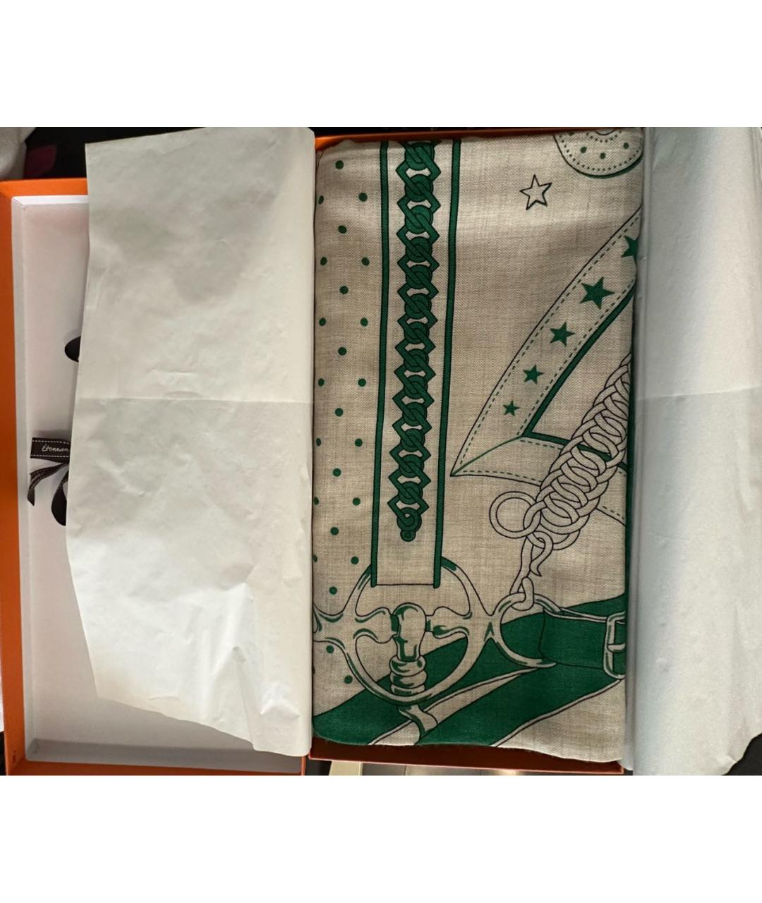 HERMES Зеленый кашемировый платок, фото 2