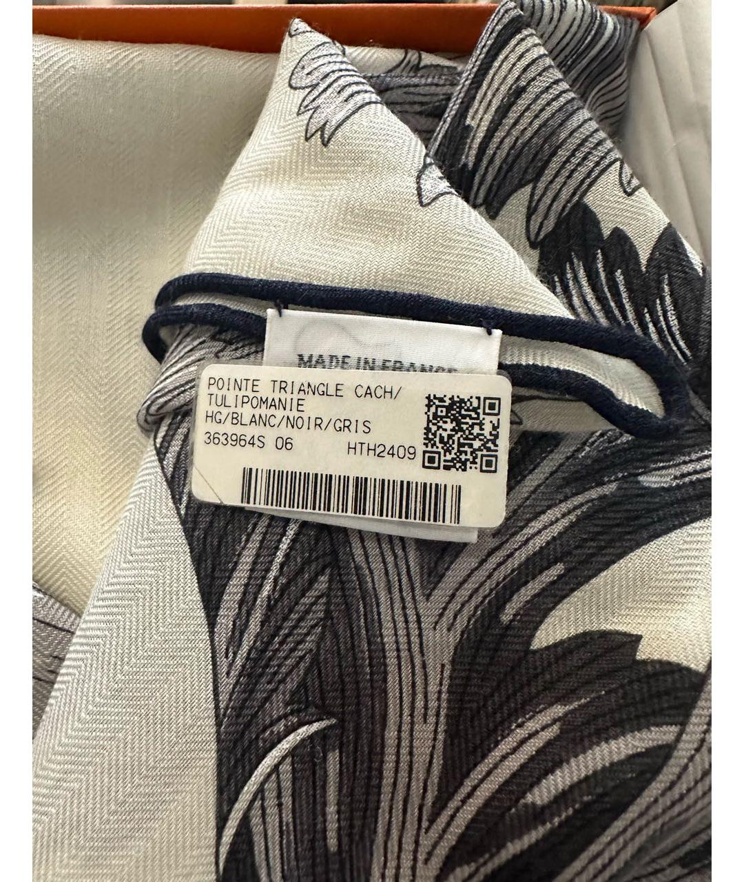 HERMES Белый кашемировый платок, фото 3