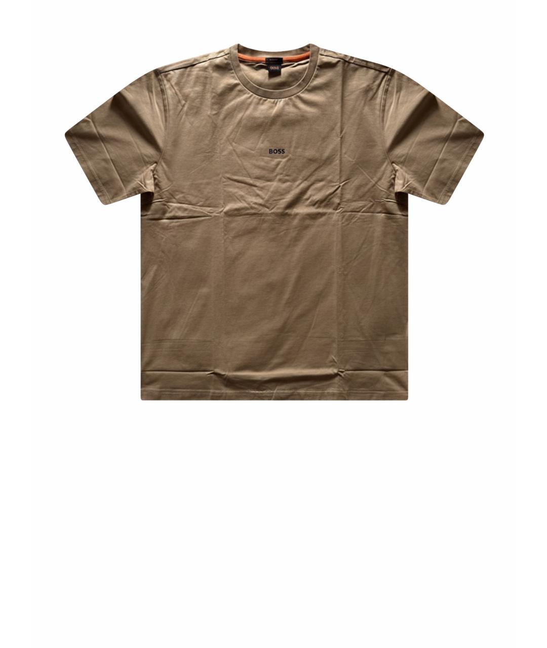 HUGO BOSS Коричневая хлопко-эластановая футболка, фото 1