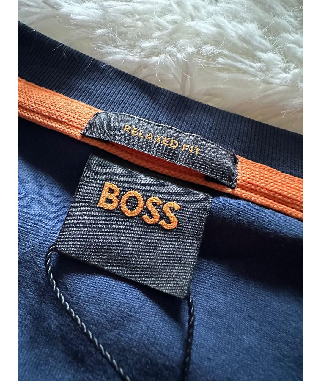 HUGO BOSS Темно-синяя хлопко-эластановая футболка, фото 4