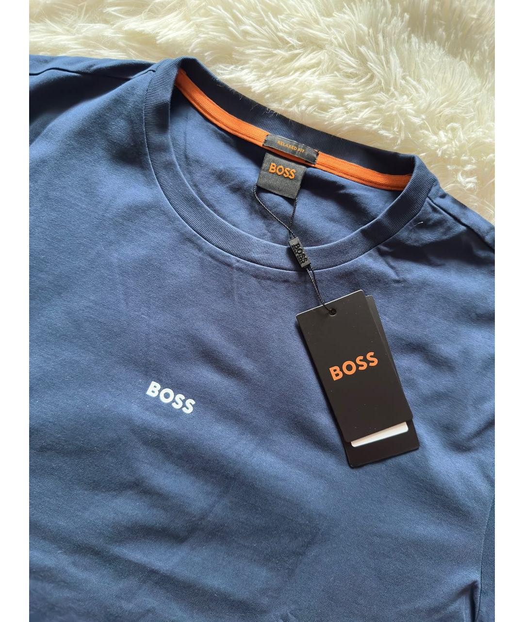 HUGO BOSS Темно-синяя хлопко-эластановая футболка, фото 2