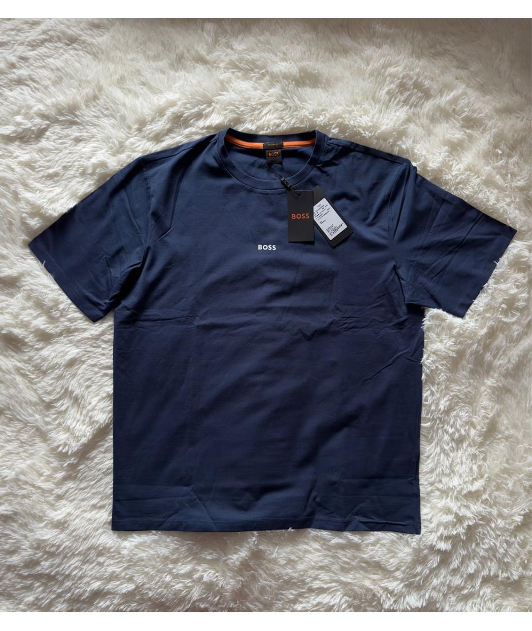 HUGO BOSS Темно-синяя хлопко-эластановая футболка, фото 5