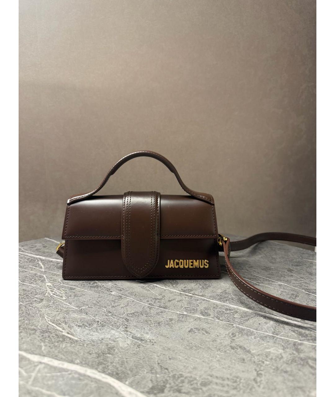 JACQUEMUS Коричневая кожаная сумка с короткими ручками, фото 9