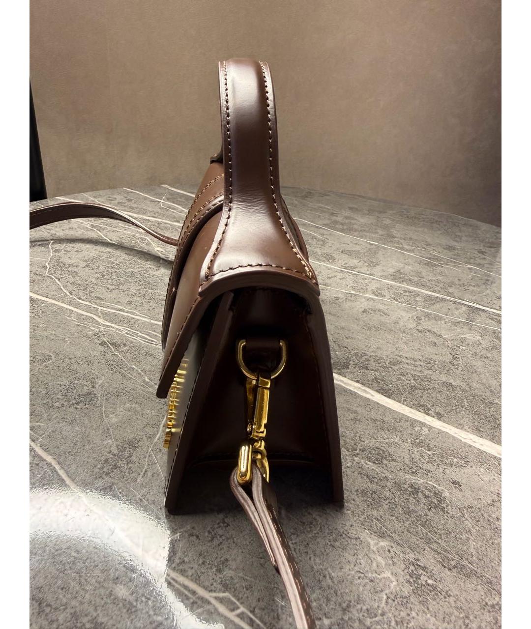 JACQUEMUS Коричневая кожаная сумка с короткими ручками, фото 2