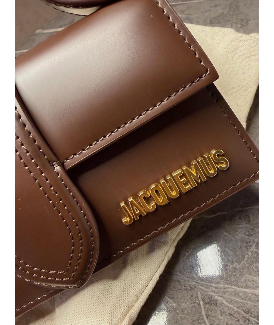 JACQUEMUS Коричневая кожаная сумка с короткими ручками, фото 5