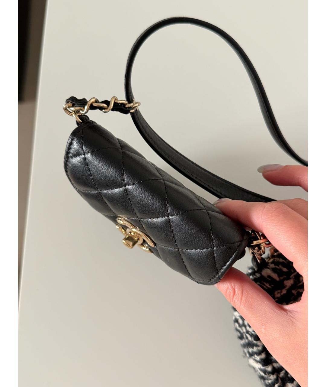 CHANEL Черная твидовая поясная сумка, фото 3