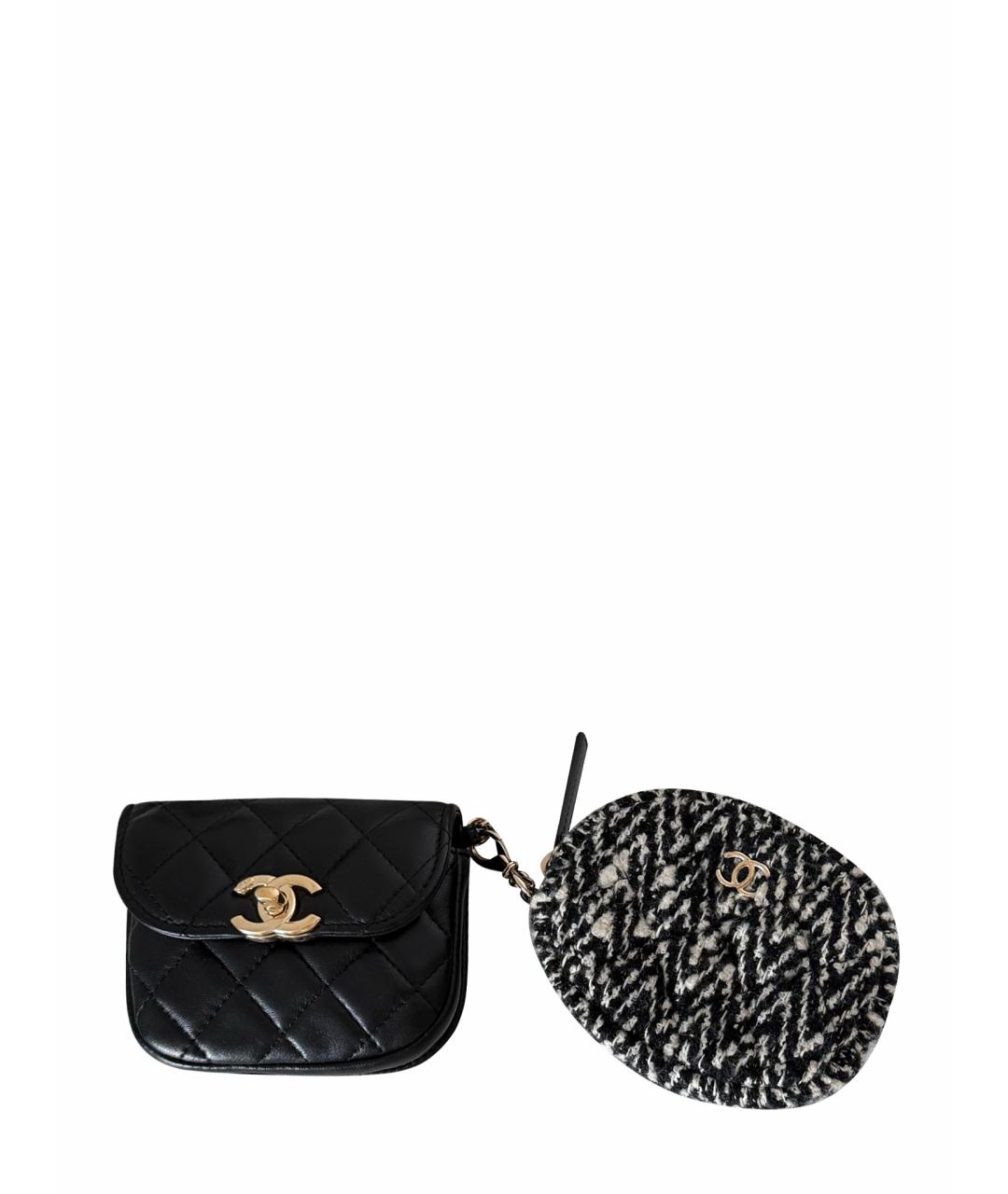 CHANEL Черная твидовая поясная сумка, фото 1