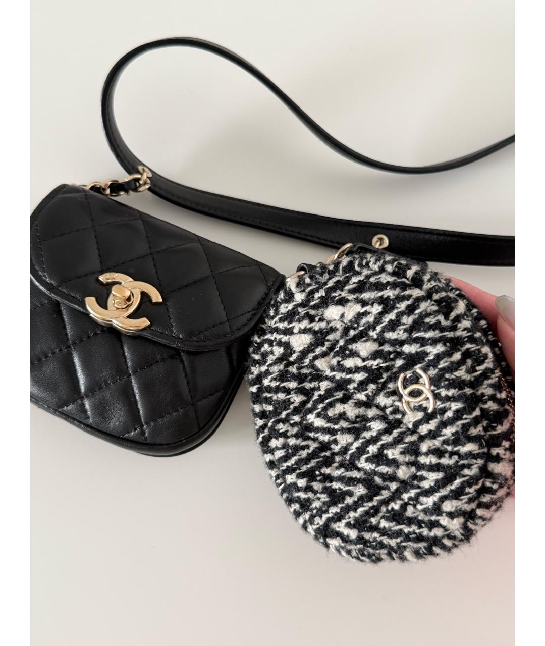 CHANEL Черная твидовая поясная сумка, фото 5