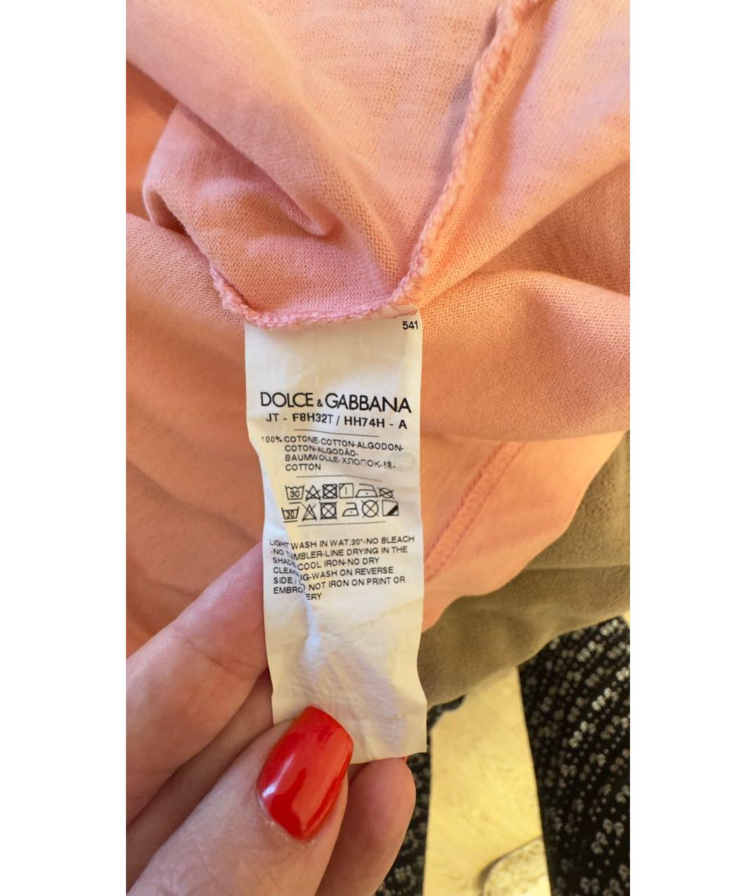 DOLCE&GABBANA Розовая хлопко-эластановая футболка, фото 4